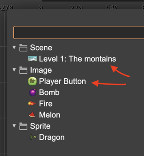 The scene display name in the go-to scene dialog.