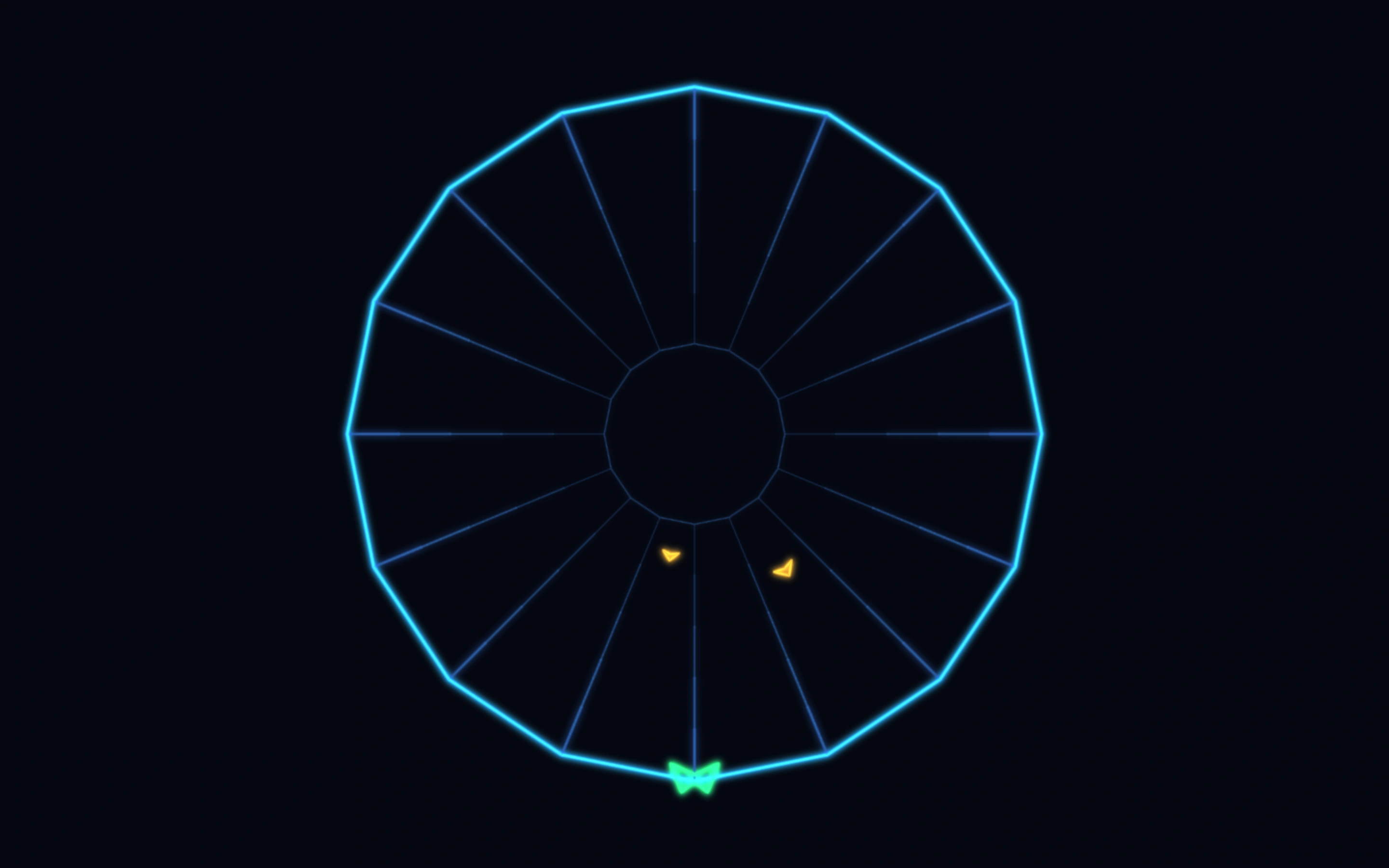 A Tempest-style tube playfield with lanes running to a vanishing point